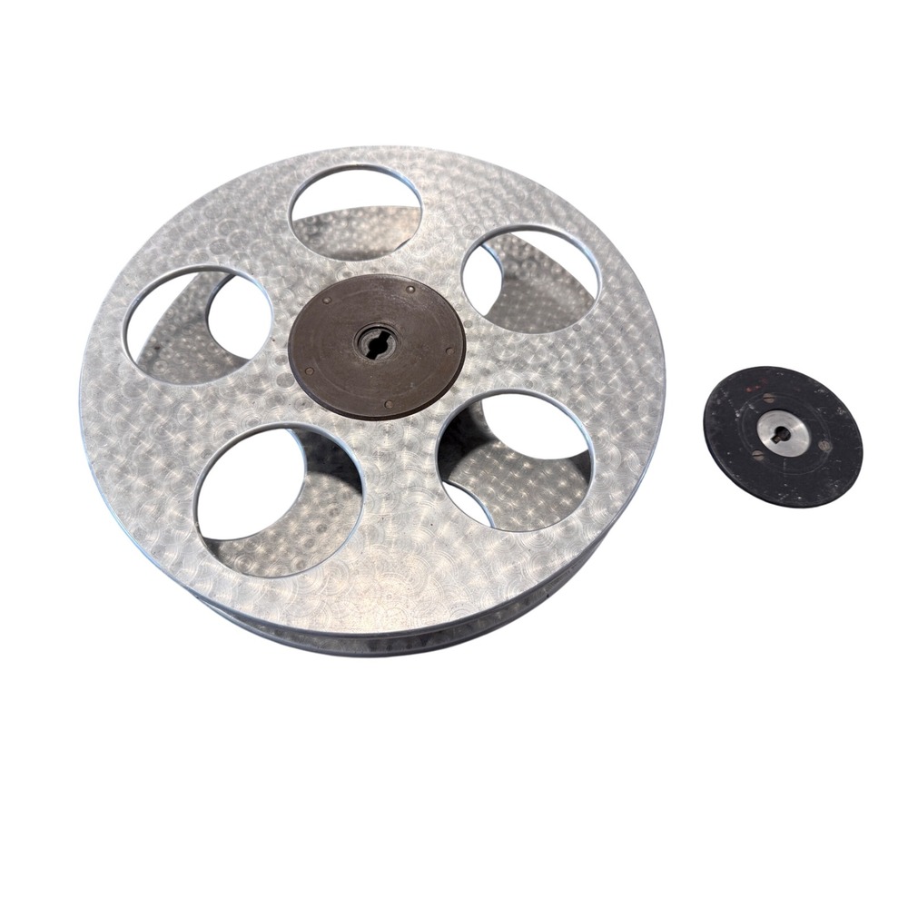 Vintage 10.5" Aluminum Movie Film Reel Engine Turned Jeweled Finish with Hub